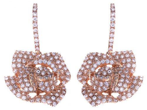 Amishi Rose Gold and Crystal flower shaped drop earrings
