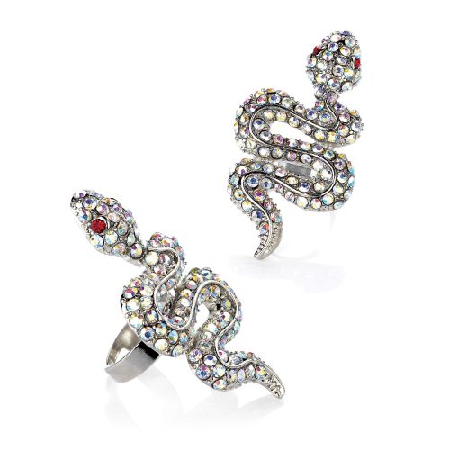 Silver colour crystal effect snake expandable ring with red eyes
