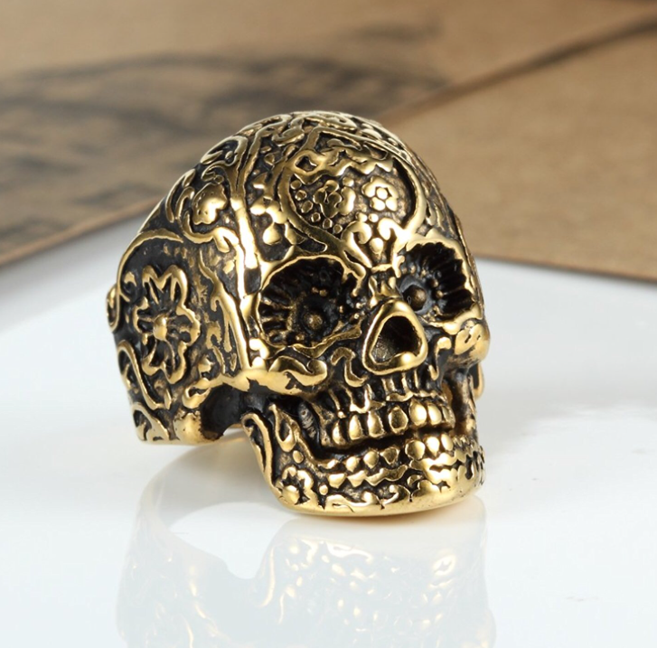 Gold Tone Stainless Steel Skull ring