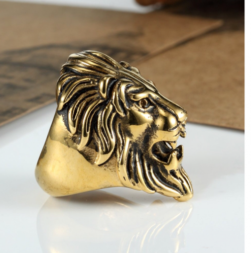 Gold Tone Stainless Steel Lion Head ring