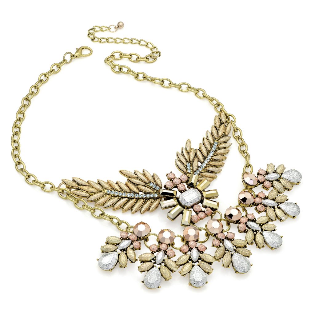 Burnished gold, rose gold and silver statement necklace