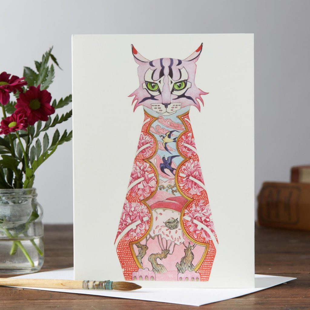 Daniel Mackie collection pink cat card - Sartorial Boutique and Gifts online