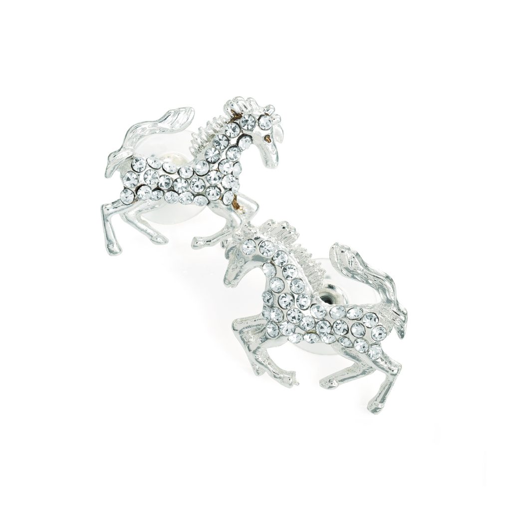 Silver colour crystal horse design earrings er30915