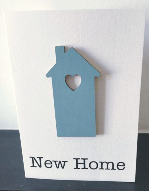new home - blue wooden house card