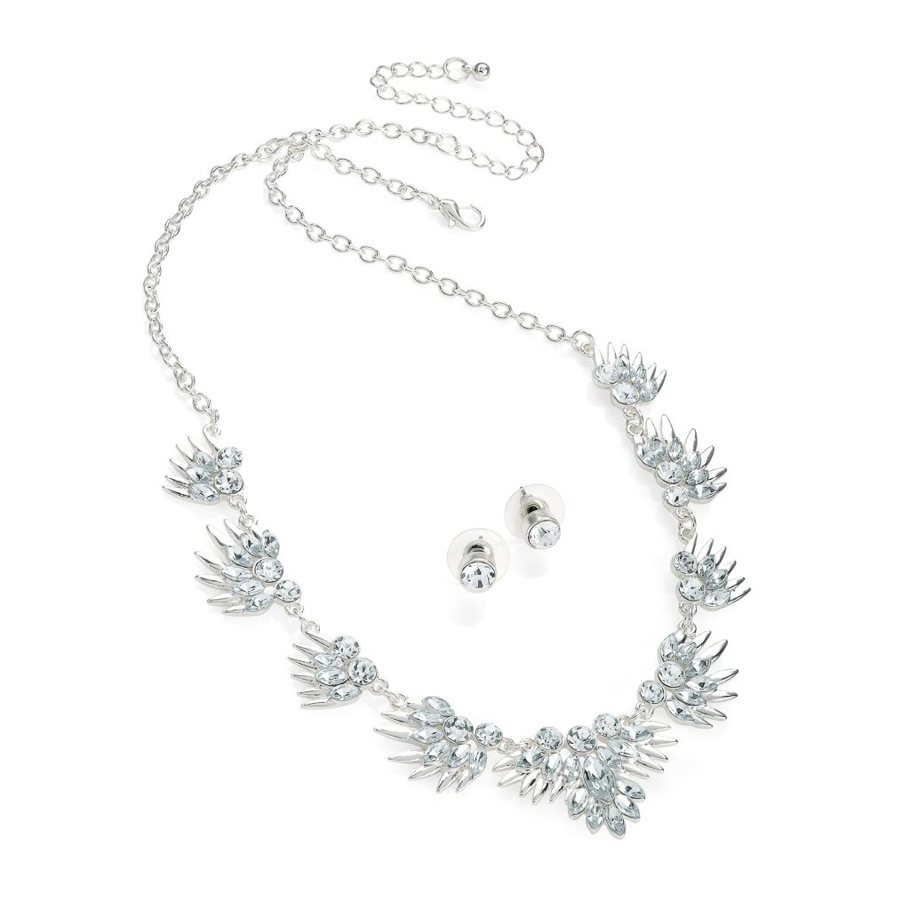 Silver colour crystal effect necklace and earring set n30624