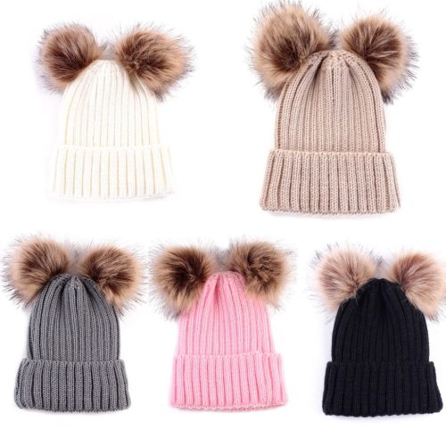 Baby / Toddler Faux Fur double pom pom hats