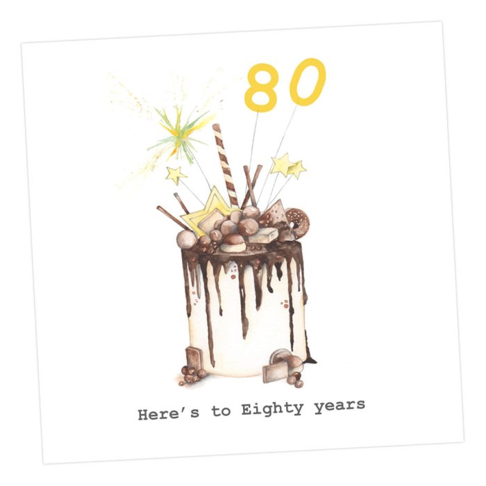 Choccie Woccie cake - here's to 80 years card - Sartorial Boutique and Gifts