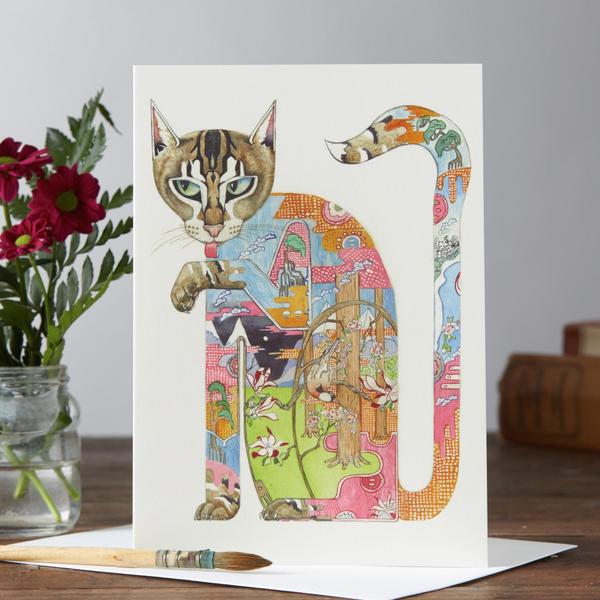 Daniel Mackie collection cat licking paw card - sartorial boutique and gifts