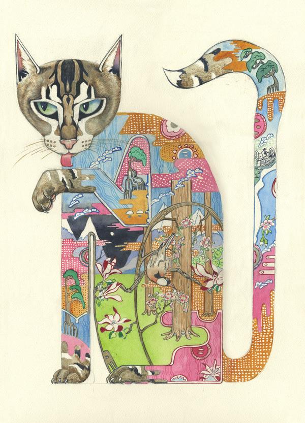 Daniel Mackie collection cat licking paw card - sartorial boutique and gifts