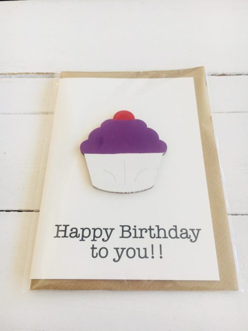 Wooden cupcake happy birthday card - purple - Sartorial Boutique and Gifts